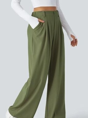 NWT. Size Large. HALARA Olive High-Waist Wide-Leg Pants